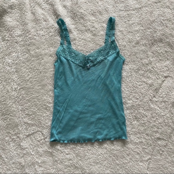 Girly teal tank top with lace - Picture 3 of 5
